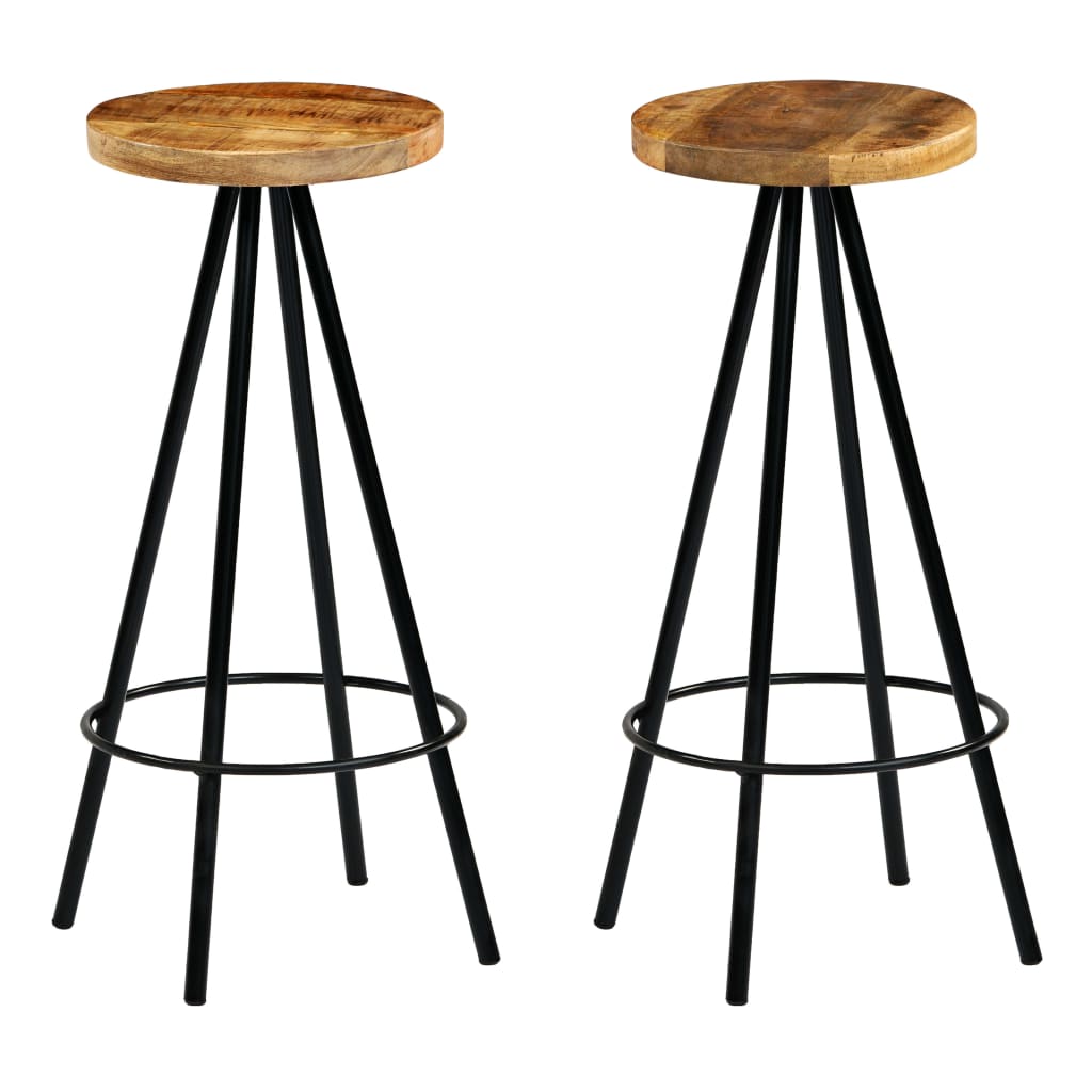 Bar Stool Set Of 2 Natural Wood And Black