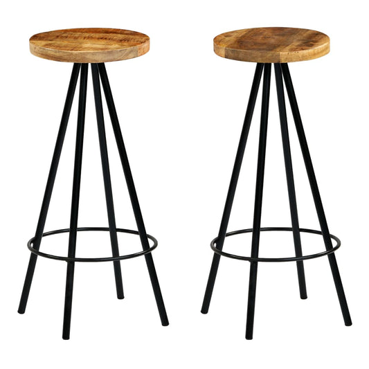 Bar Stool Set Of 2 Natural Wood And Black