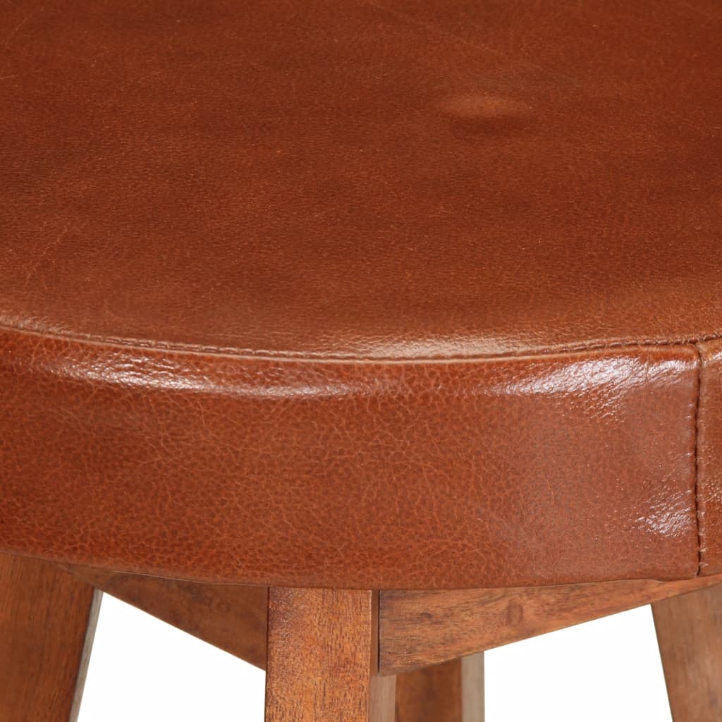 Bar Chair Set Of 2 Natural Wood, Brown Leather