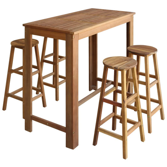 Bar Table And Stool Brown Solid Acacia Wood Medium Footrest