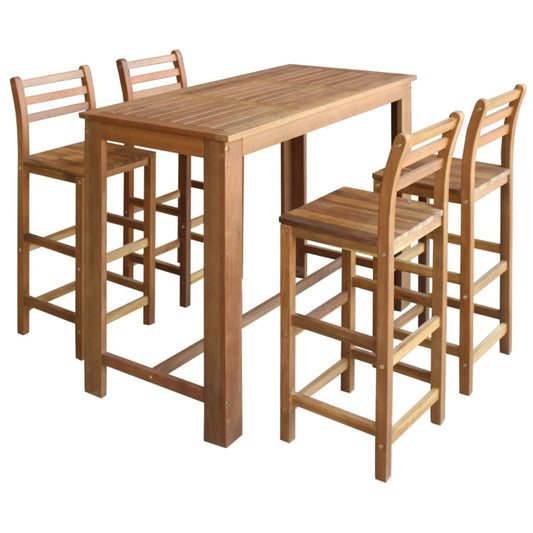 Bar Table And Chair Brown Solid Acacia Wood Medium Footrest