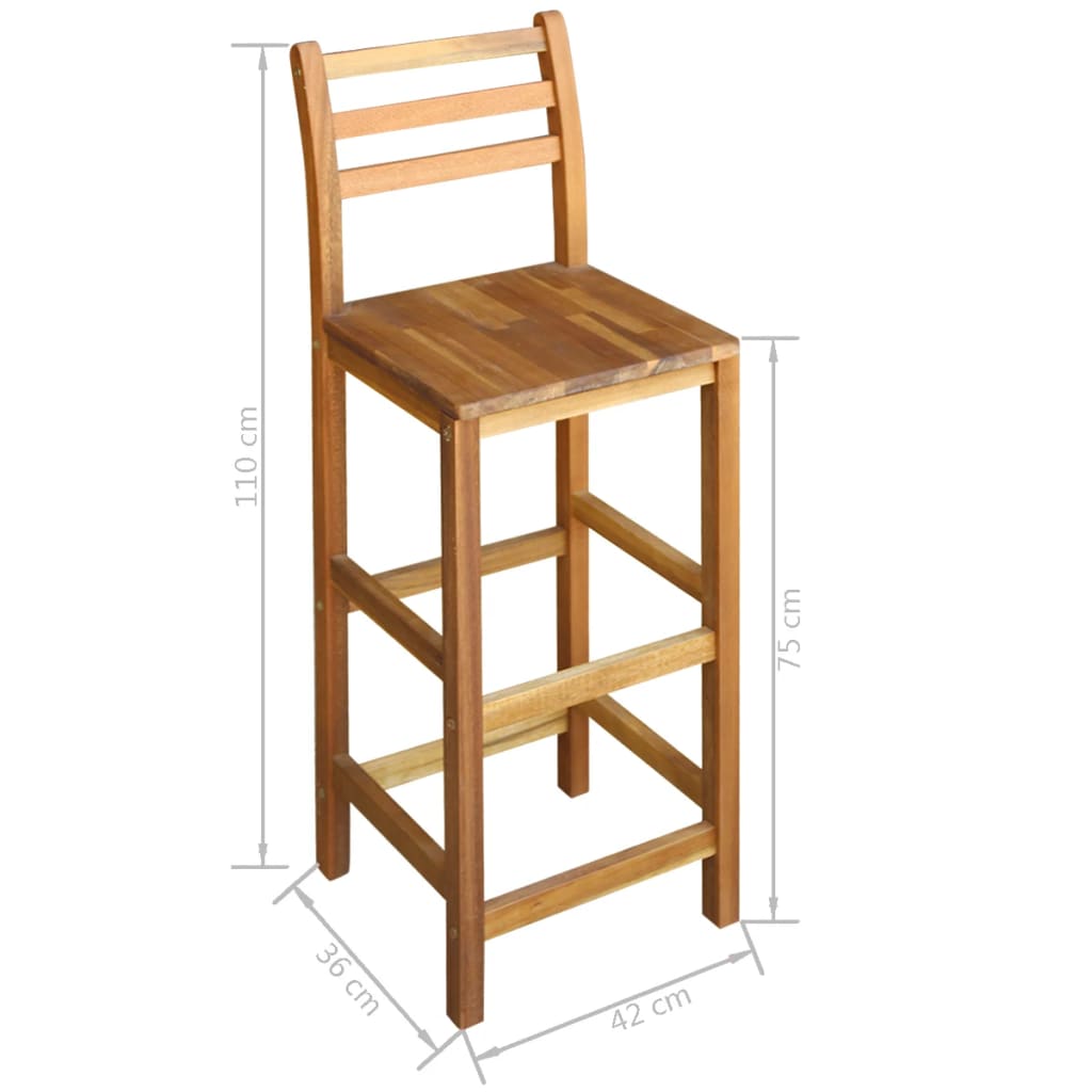 Bar Table And Chair Brown Solid Acacia Wood Medium Footrest