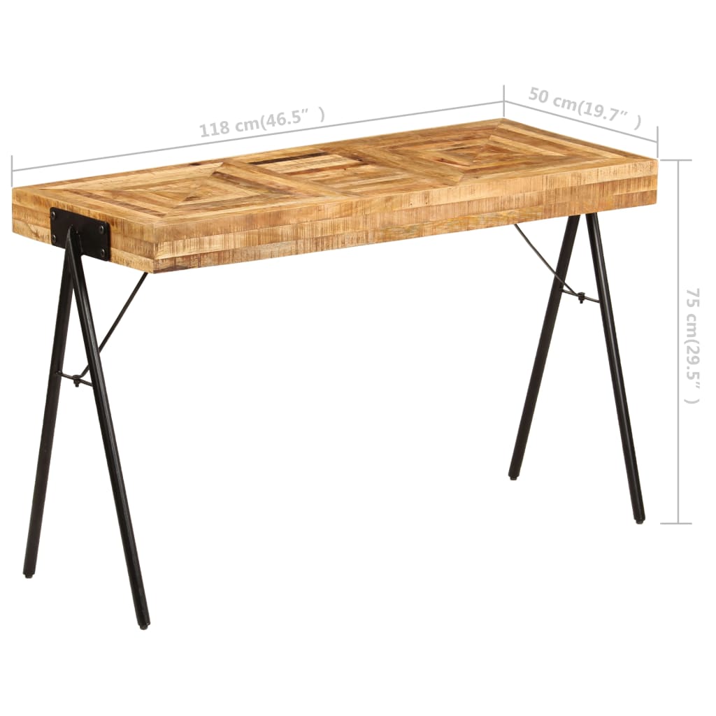 Writing Table Natural Wood Solid Mango Wood, Steel Medium
