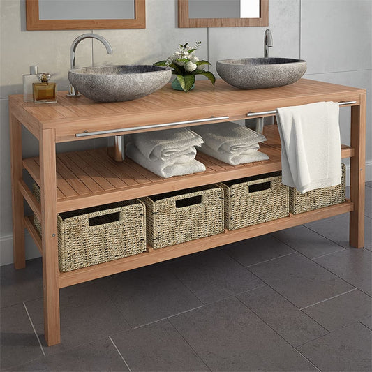 Bathroom Vanity Cabinet With 4 Baskets Solid Teak 52&quot;X17.7&quot;X29.5&quot;