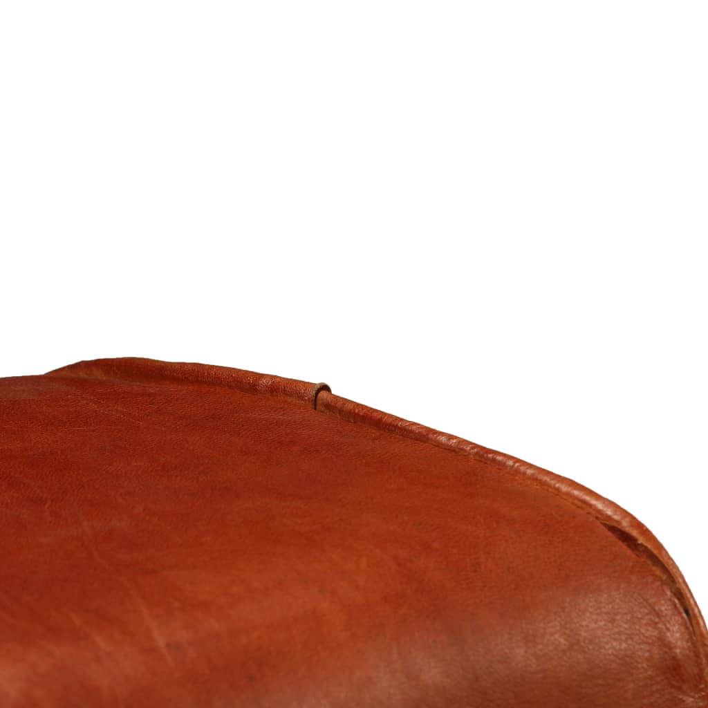 Bar Chair Set Of 2 Natural Wood And Brown Leather