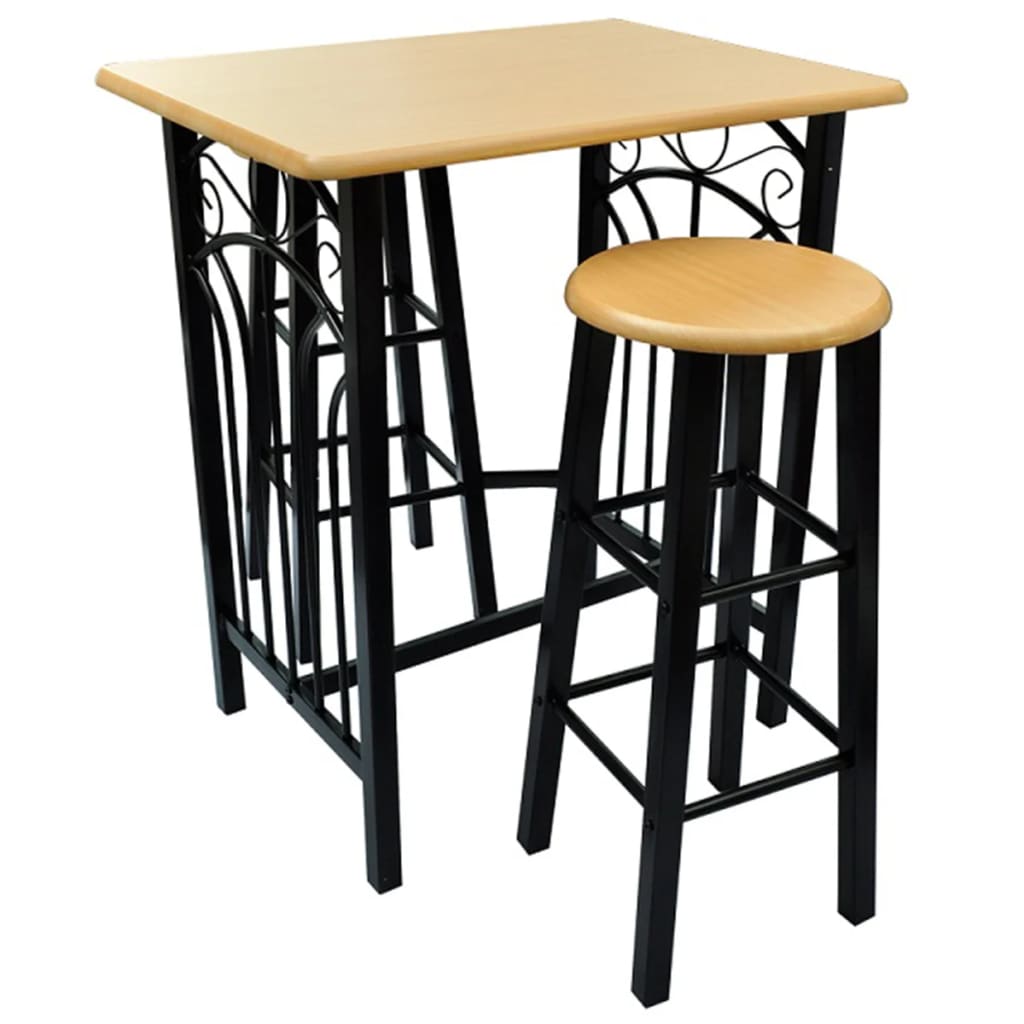 Bar Table And Stool Black And Beige Wood And Steel Compact