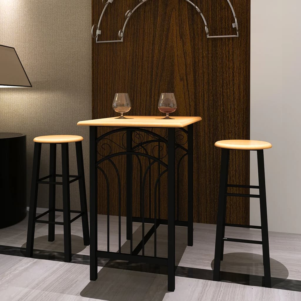 Bar Table And Stool Black And Beige Wood And Steel Compact
