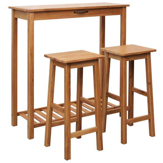 Bar Set Natural Brown Solid Oak Wood, Mdf With Oak Veneer Standard