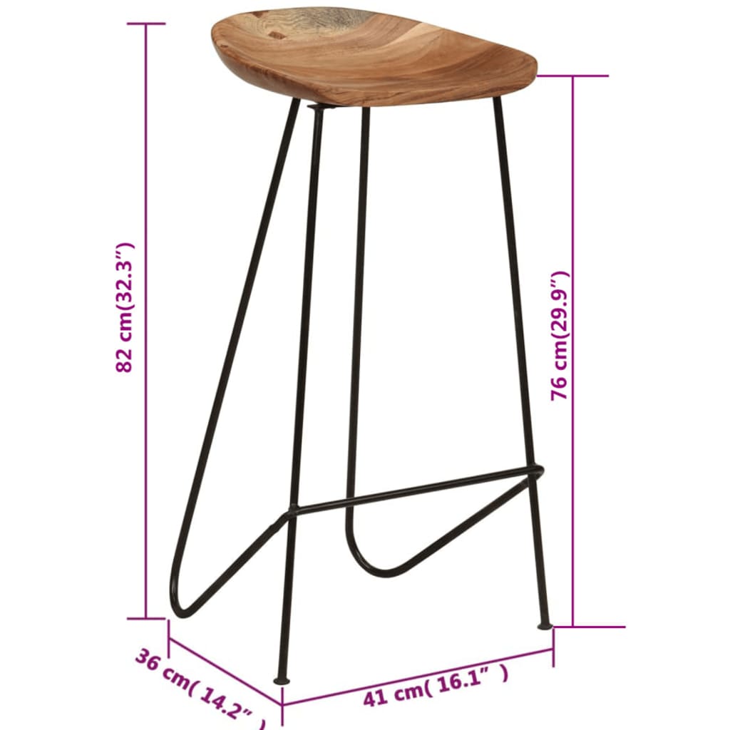 Bar Chair Set Of 2 Natural Wood, Black