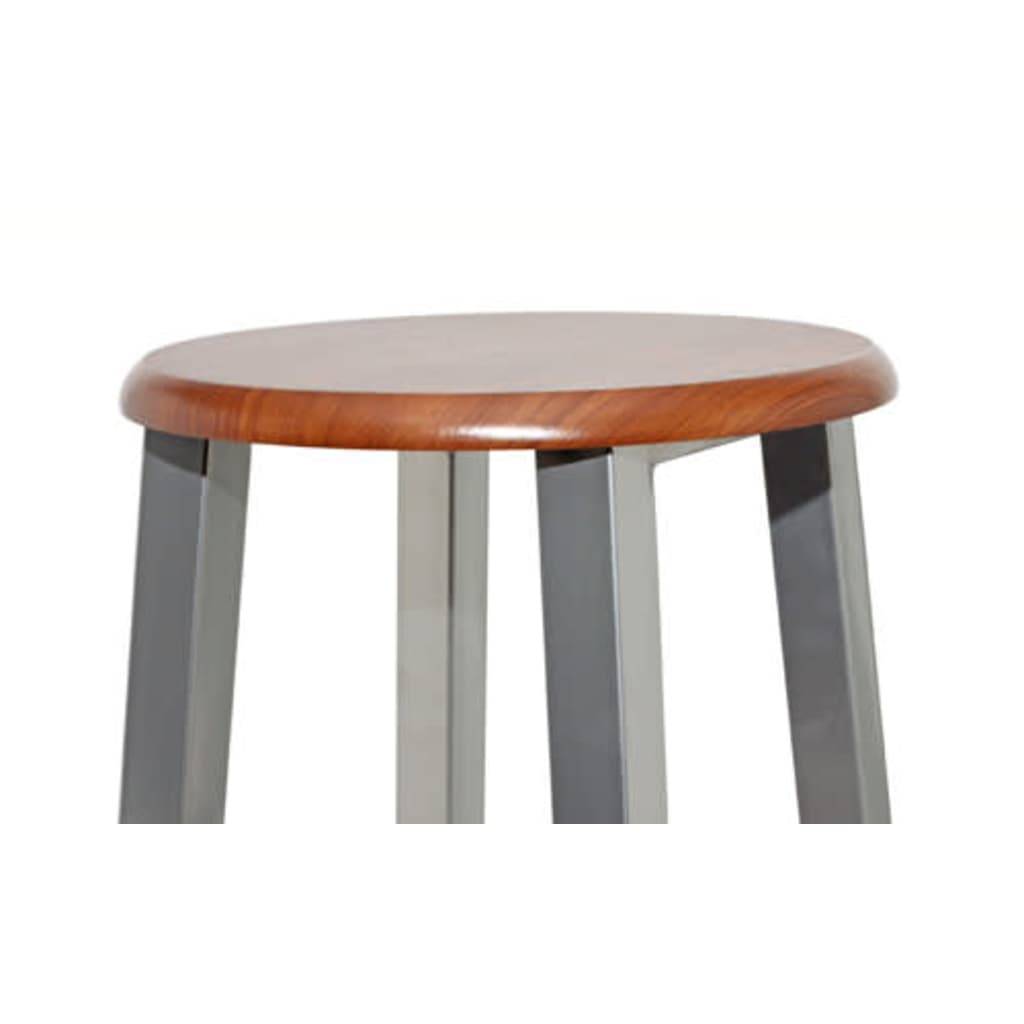Bar Stool Set Of 2 Brown And Silver Steel Frame With Mdf Seat