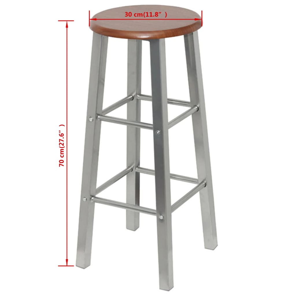 Bar Stool Set Of 2 Brown And Silver Steel Frame With Mdf Seat