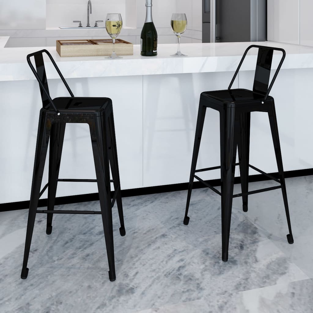 Bar Stool Set Of 2 Steel Standard Footrest Minimalist