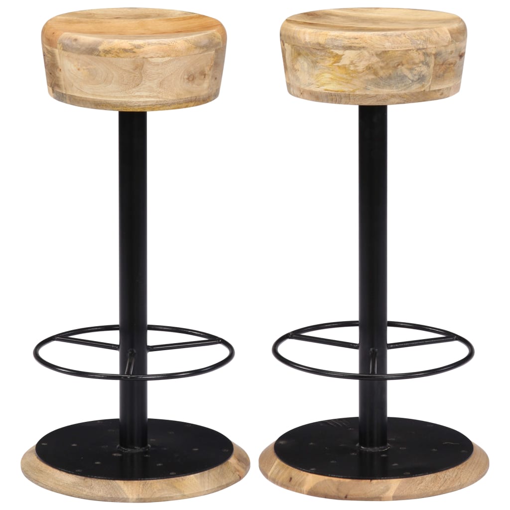 Bar Chair Light Brown, Black Solid Mango Wood, Powder-Coated Iron