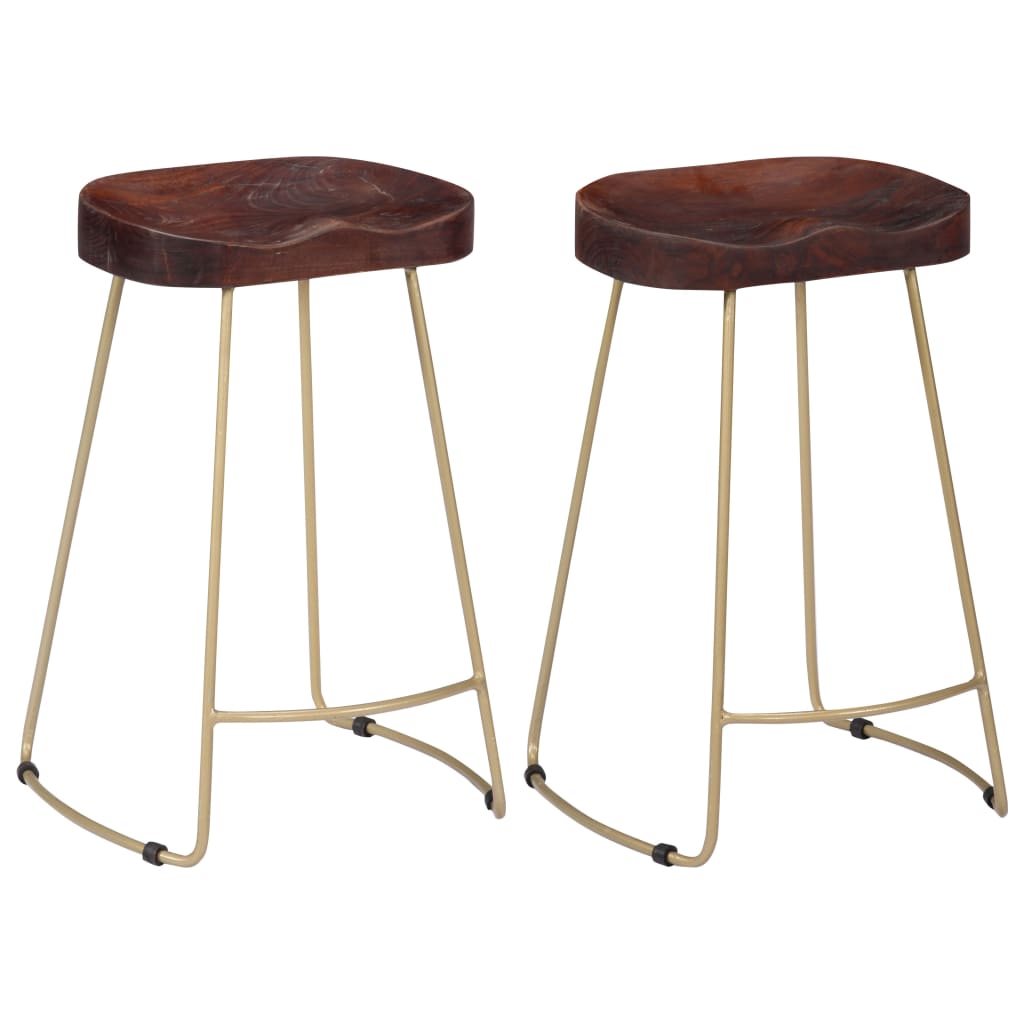 Bar Chair Set Of 2 Walnut Brown And Brass