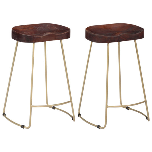 Bar Chair Set Of 2 Walnut Brown And Brass