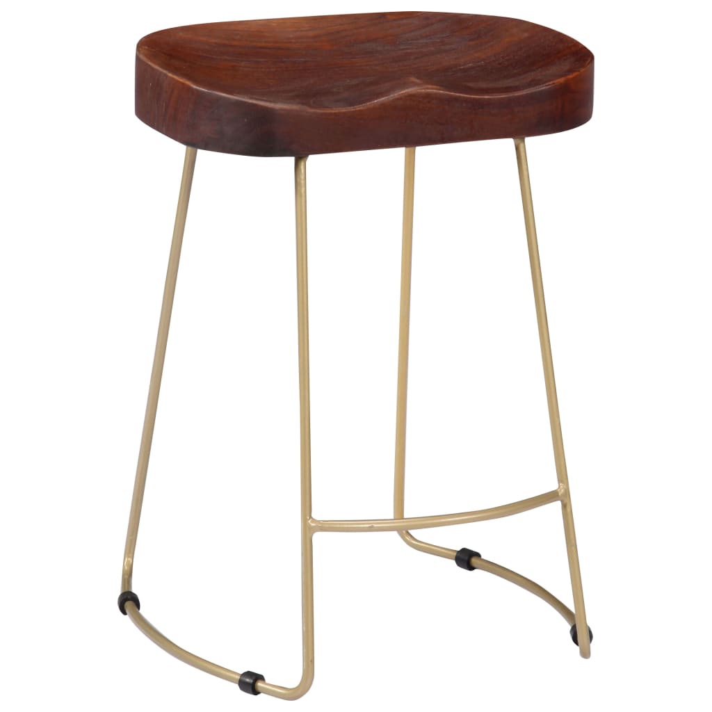 Bar Chair Set Of 2 Walnut Brown And Brass