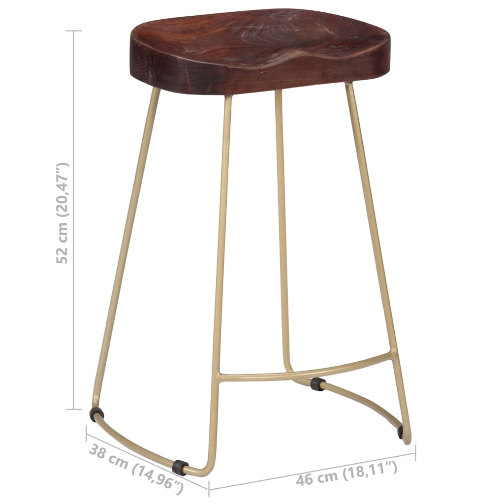 Bar Chair Set Of 2 Walnut Brown And Brass