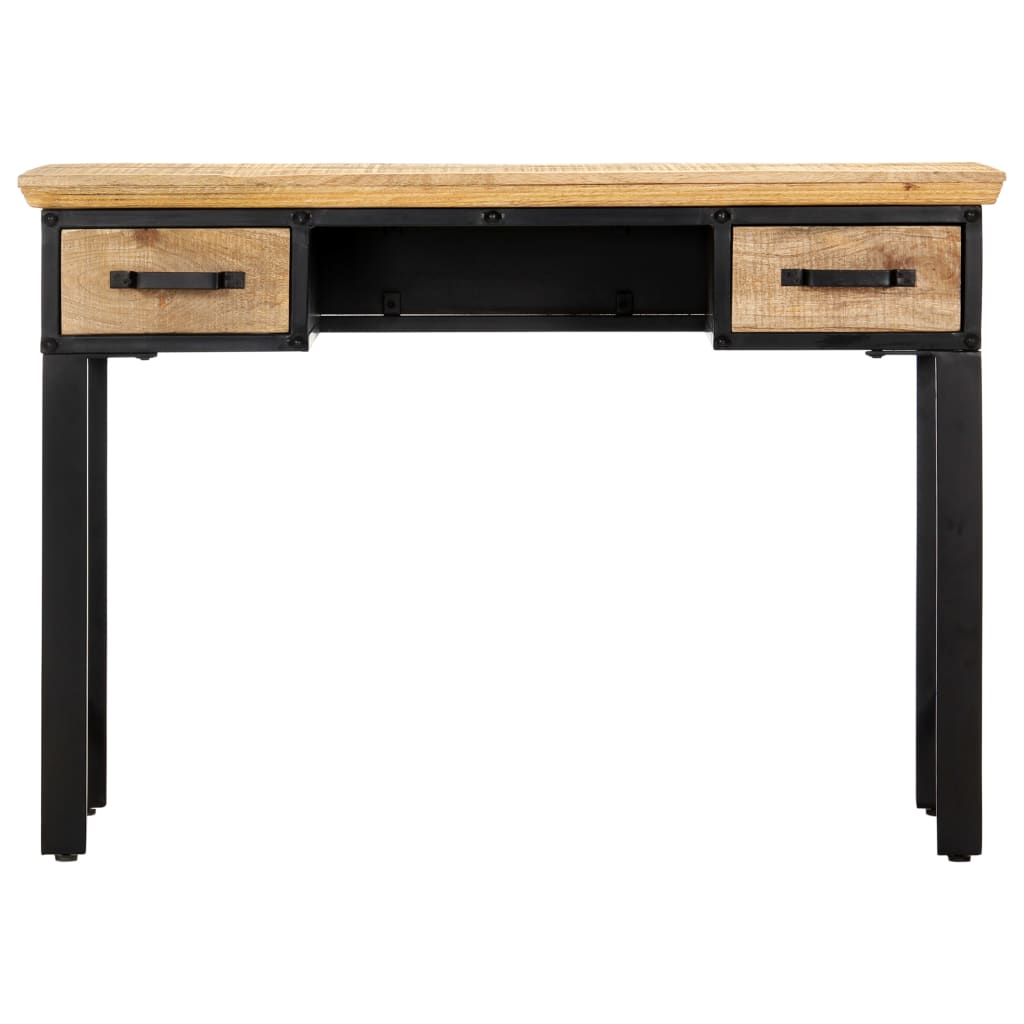 Writing Table Natural And Black Solid Mango Wood, Engineered Wood