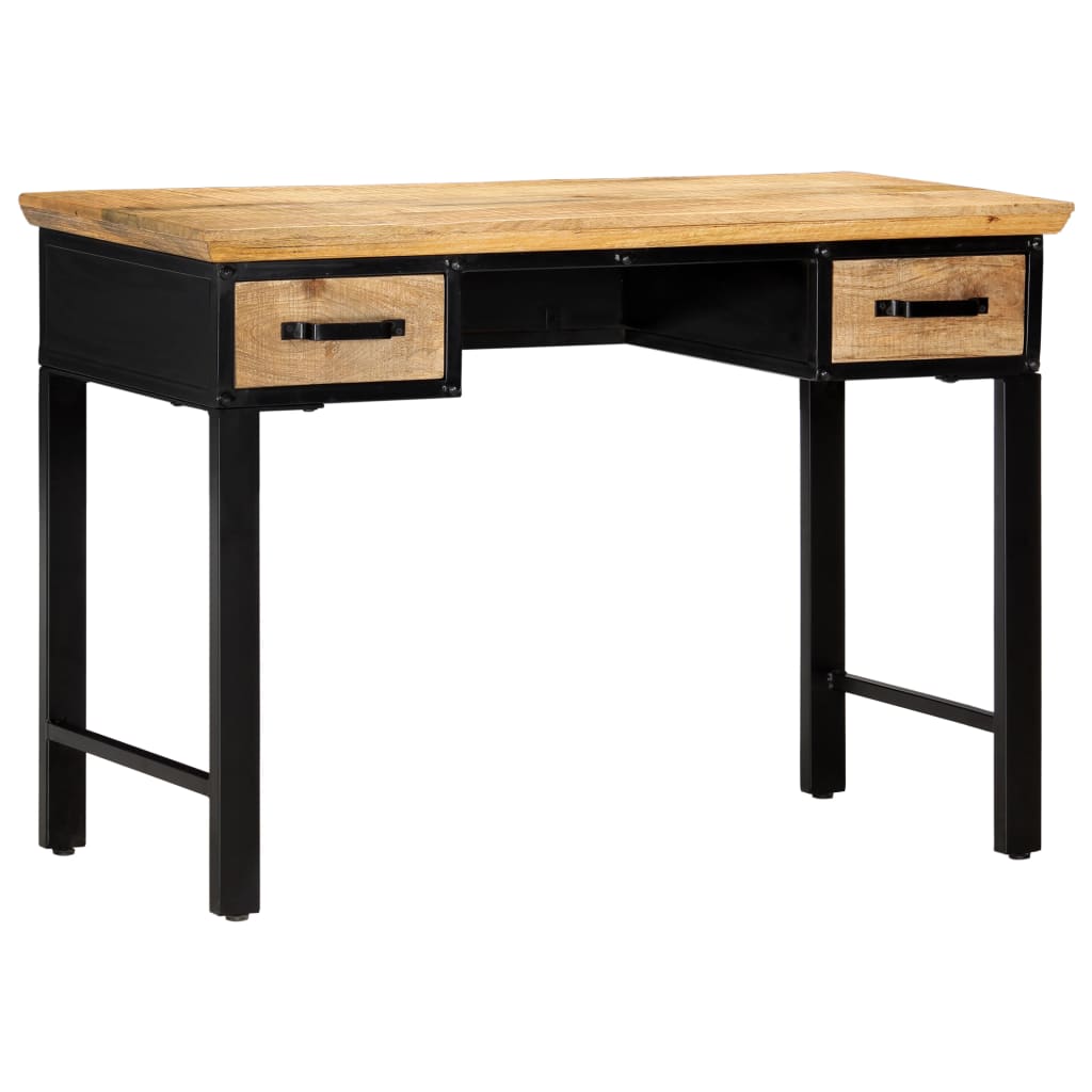 Writing Table Natural And Black Solid Mango Wood, Engineered Wood