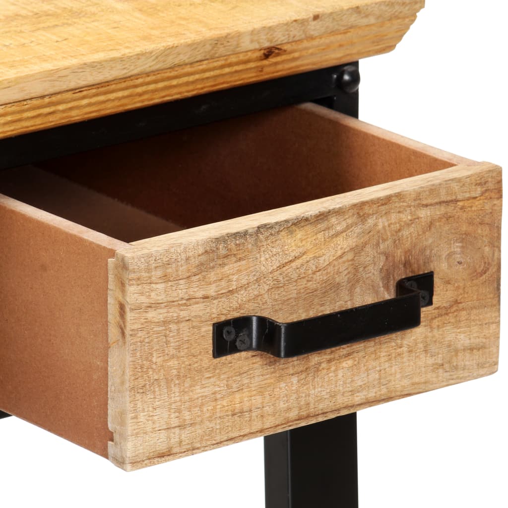 Writing Table Natural And Black Solid Mango Wood, Engineered Wood