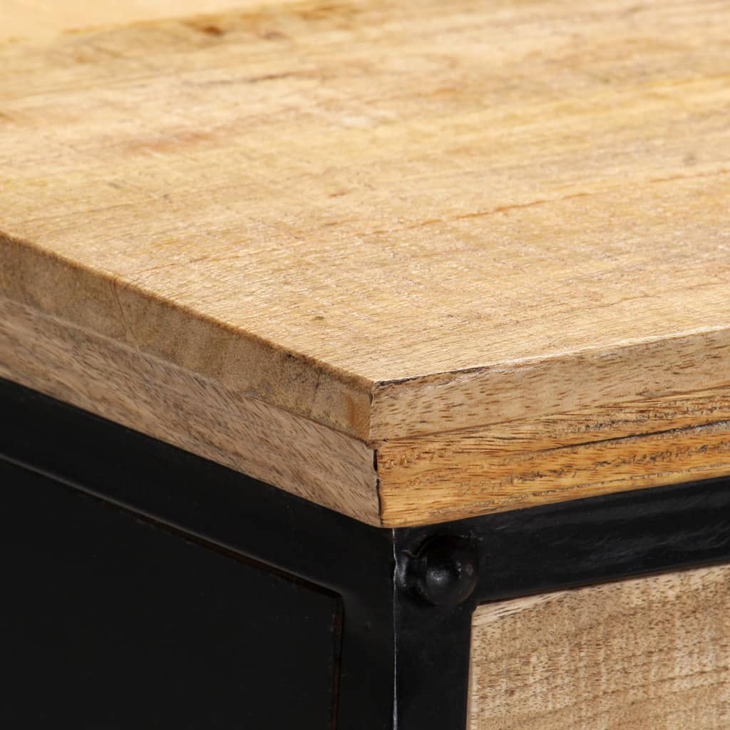 Writing Table Natural And Black Solid Mango Wood, Engineered Wood