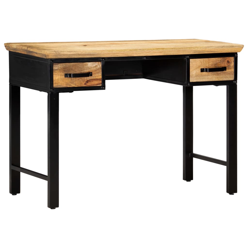 Writing Table Natural And Black Solid Mango Wood, Engineered Wood
