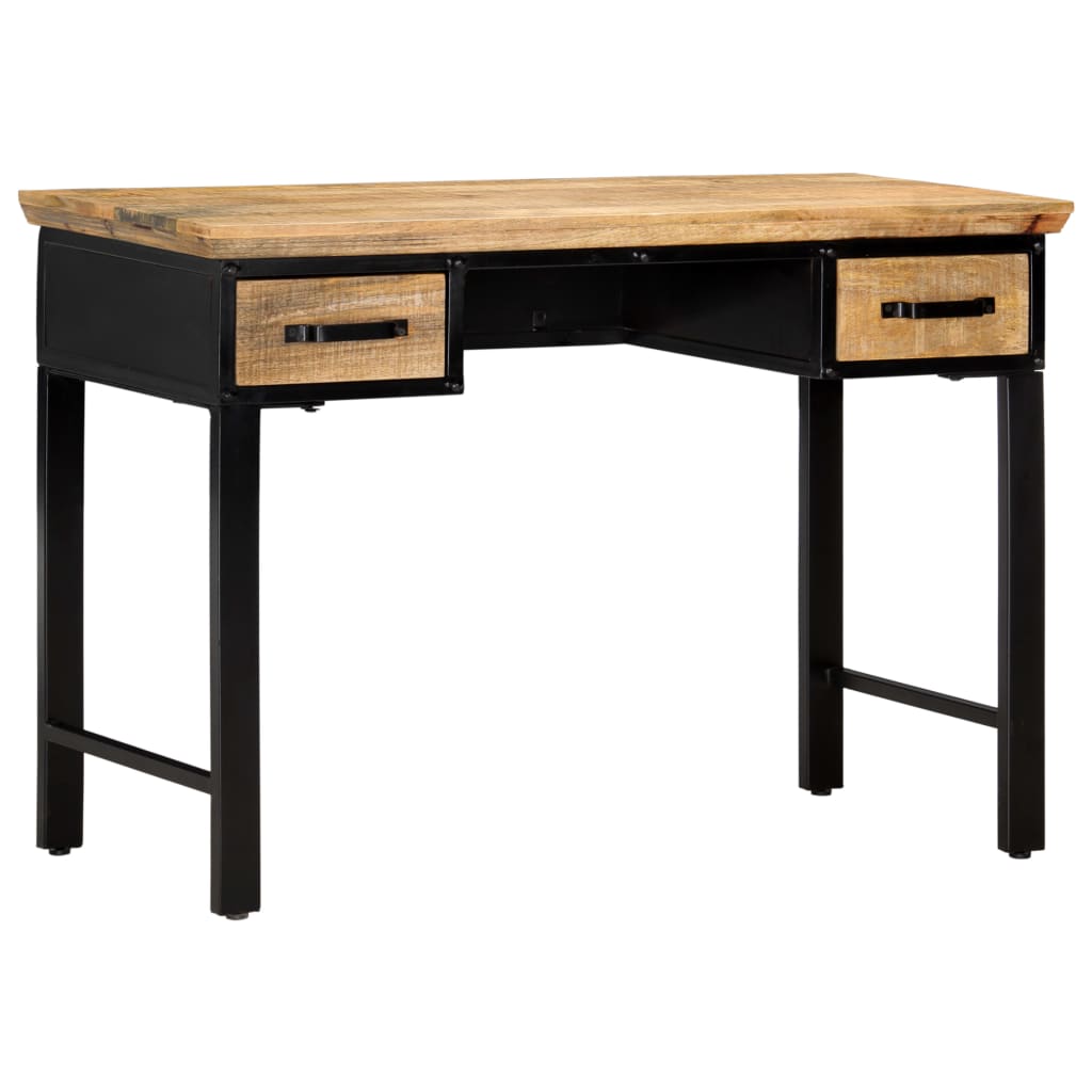 Writing Table Natural And Black Solid Mango Wood, Engineered Wood