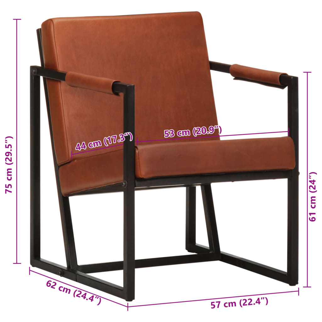 Armchair Genuine Leather, Powder-Coated Steel Standard