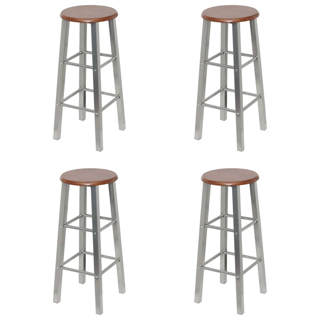 Bar Stool Set Of 4 Silver And Brown Steel And Mdf Standard