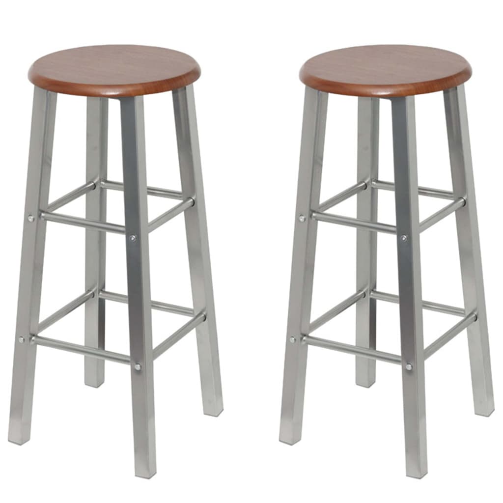Bar Stool Set Of 4 Silver And Brown Steel And Mdf Standard