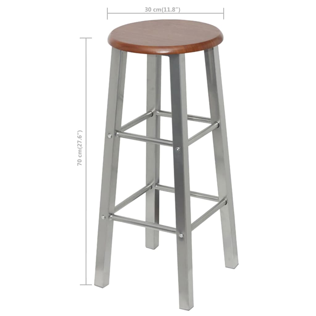 Bar Stool Set Of 4 Silver And Brown Steel And Mdf Standard
