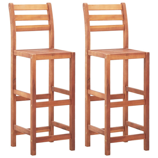 Bar Chair Set Of 2 Natural Wood Solid Acacia Wood Standard