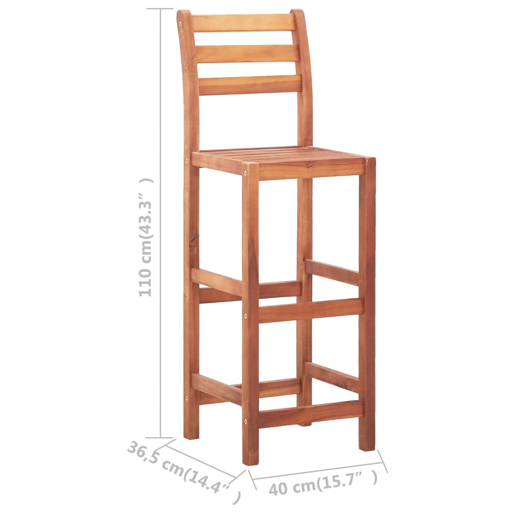 Bar Chair Set Of 2 Natural Wood Solid Acacia Wood Standard