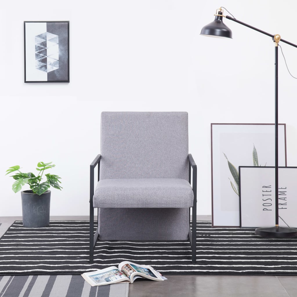Armchair Light Gray Solid Wood, Plywood, Chrome, Polyester
