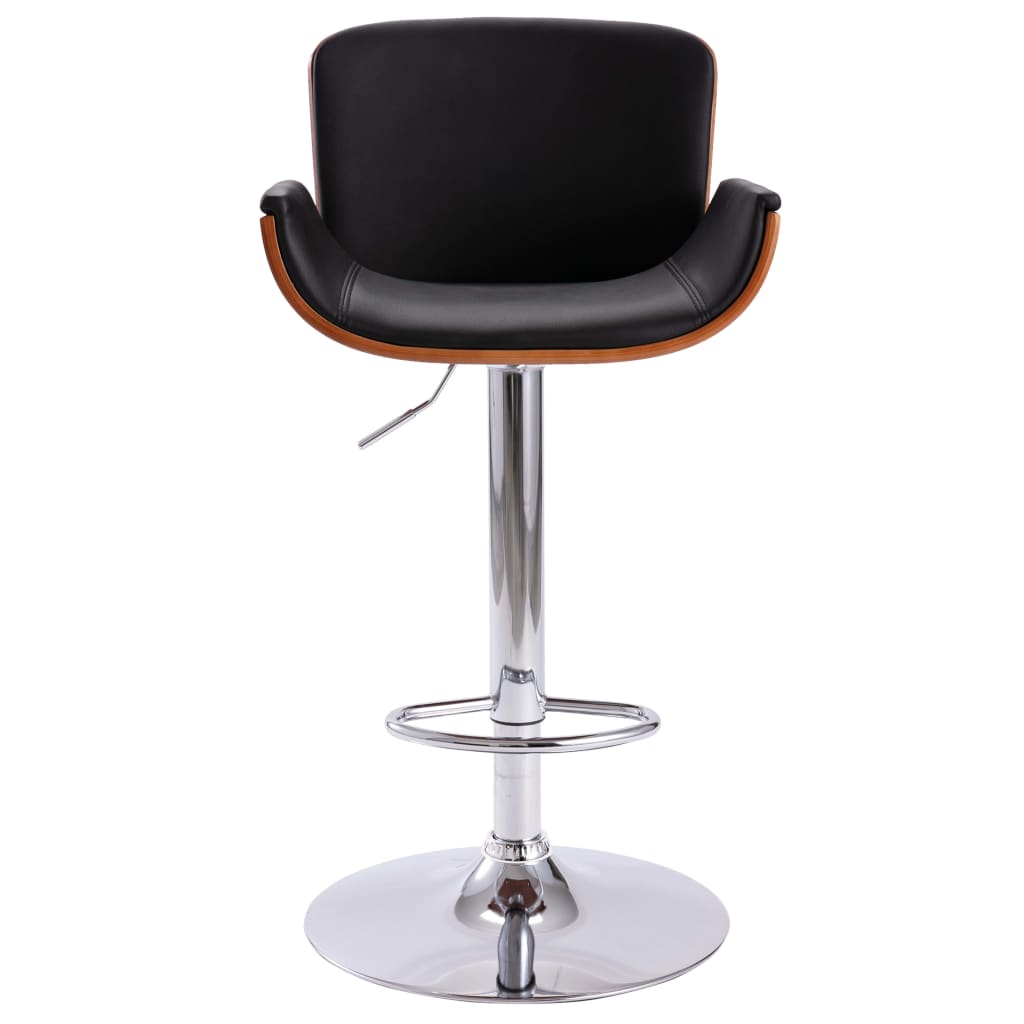 Bar Chair Black And Dark Brown Faux Leather, Bent Wood, Chrome Metal