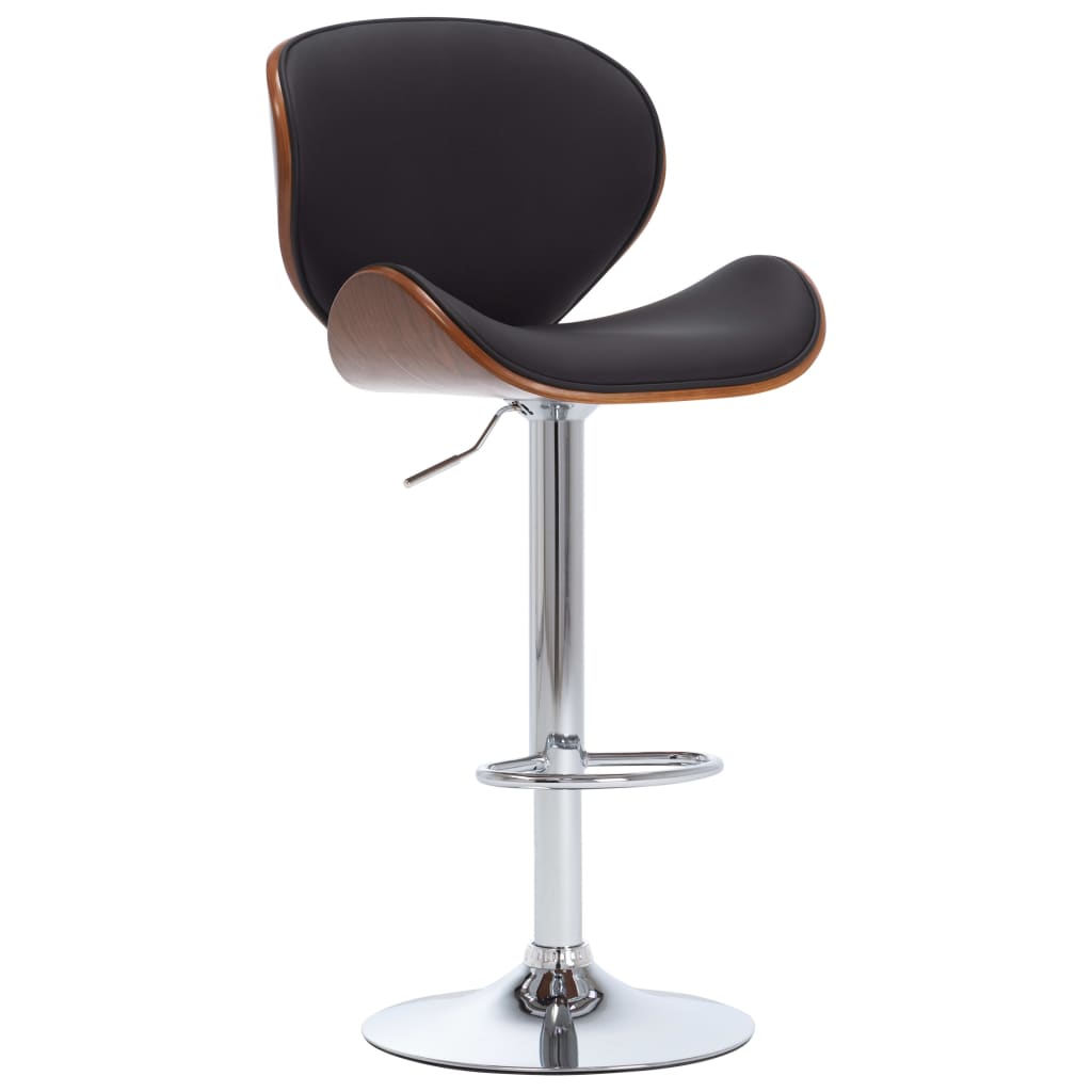 Bar Chair Black Faux Leather, Chrome Metal, Bent Wood Adjustable