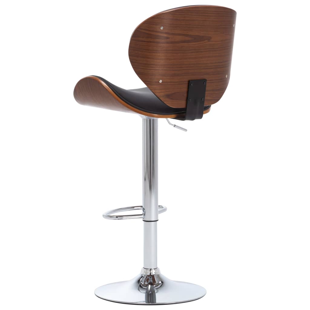 Bar Chair Black Faux Leather, Chrome Metal, Bent Wood Adjustable