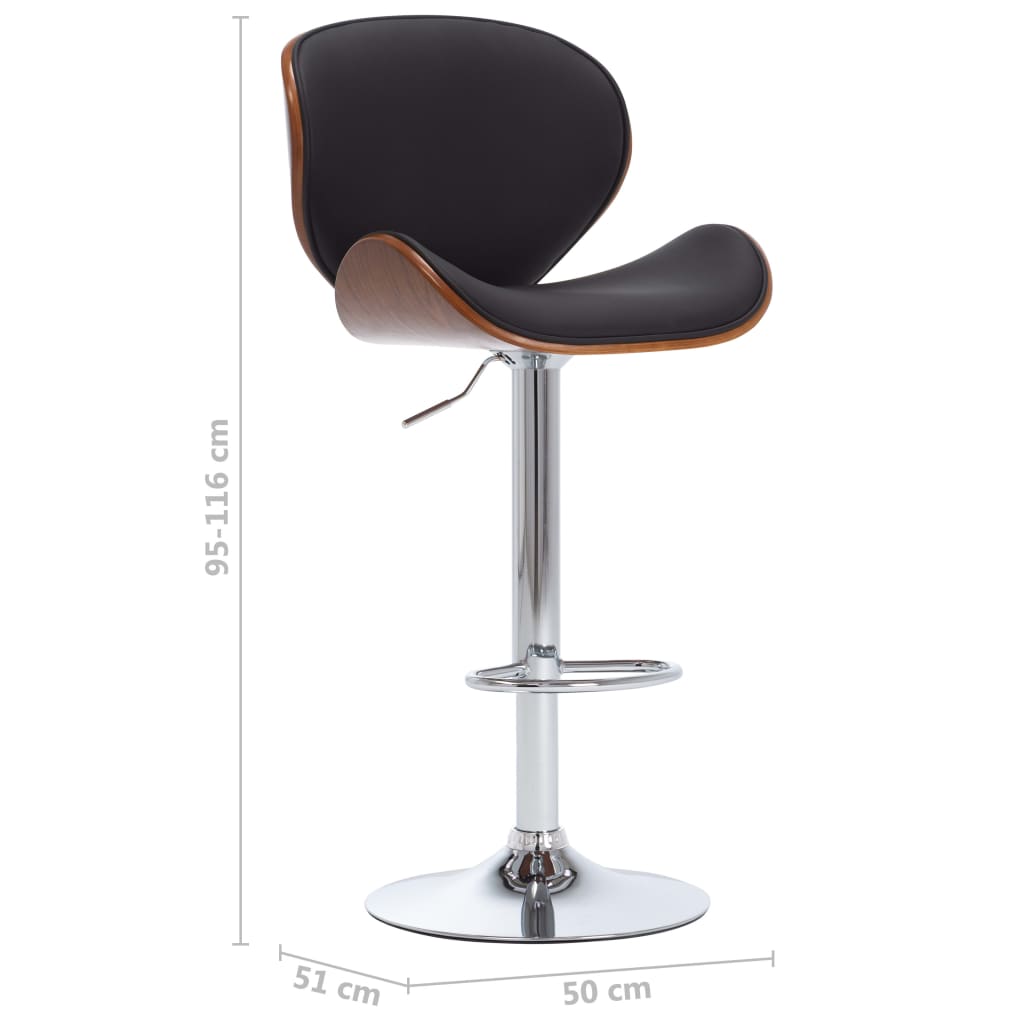 Bar Chair Black Faux Leather, Chrome Metal, Bent Wood Adjustable