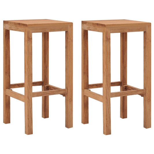 Bar Stool Set Of 2 Brown Solid Teak Wood Standard Durable