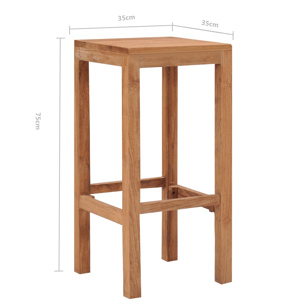 Bar Stool Set Of 2 Brown Solid Teak Wood Standard Durable