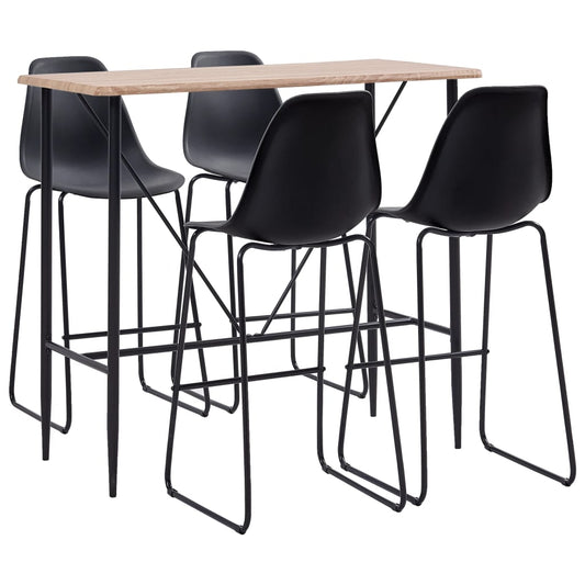 Bar Set Oak And Black Mdf, Plastic, Steel Standard Durable