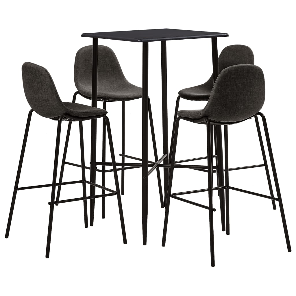 Bar Set Black, Dark Grey Mdf, Powder-Coated Steel, Fabric Upholstery