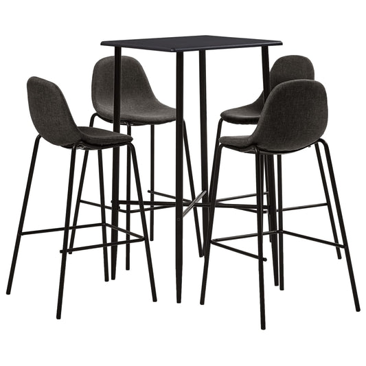 Bar Set Black, Dark Grey Mdf, Powder-Coated Steel, Fabric Upholstery