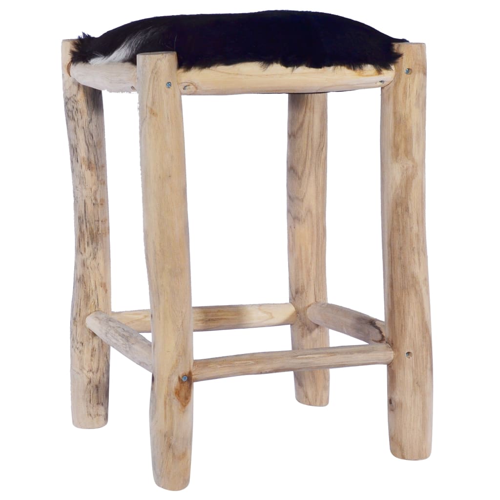 Bar Stool Natural Wood, Brown, Black
