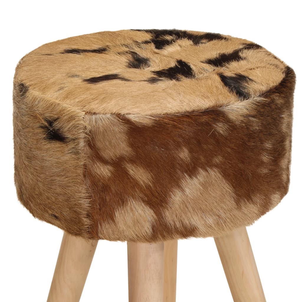 Bar Stool Brown Real Goat Leather, Solid Mango Wood Medium