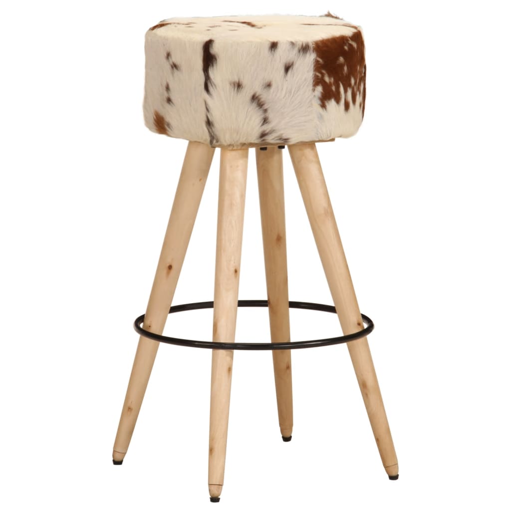 Bar Stool Brown Real Goat Leather, Solid Mango Wood Medium