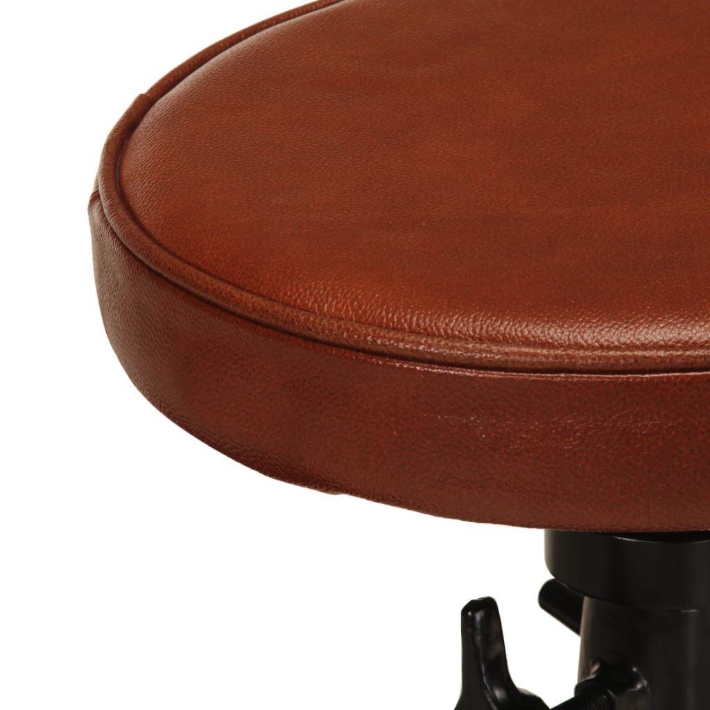 Bar Stool Brown Genuine Goat Leather, Cast Iron Adjustable