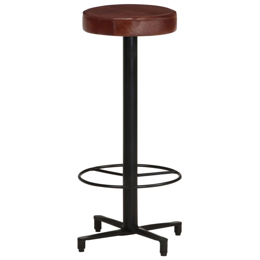 Bar Stool Set Of 2 Brown, Black Real Leather, Powder-Coated Iron