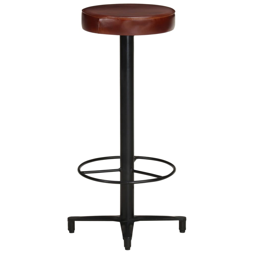 Bar Stool Set Of 2 Brown, Black Real Leather, Powder-Coated Iron