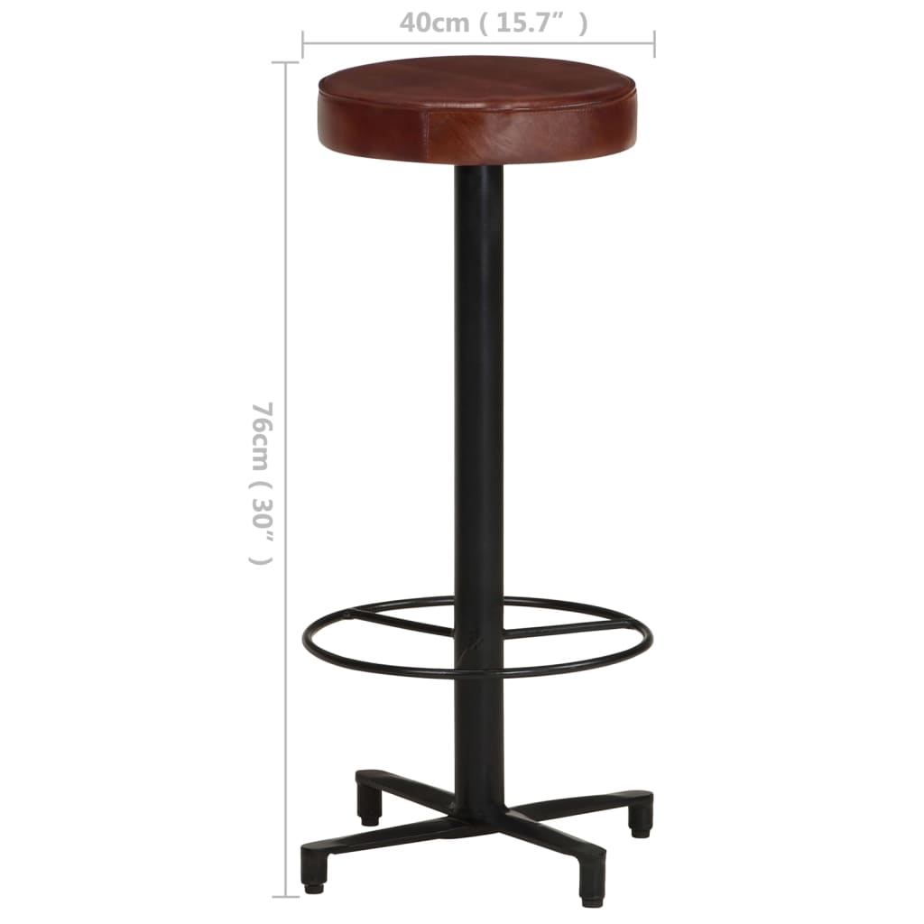 Bar Stool Set Of 2 Brown, Black Real Leather, Powder-Coated Iron
